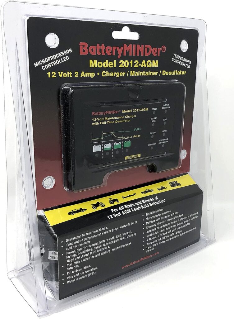 BatteryMINDer 2012-AGM - AGM Batteries Only - 12 Volt-2 Amp Battery Charger, Battery Maintainer, and Battery Desulfator for Odyssey, Optima * AGM Lead-Acid Batteries